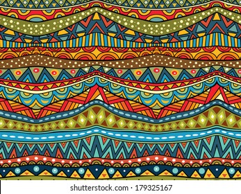 Seamless geometric ethnic pattern. Abstract African pattern in vivid colors. Fancy colorful background tribal ornament. Vector illustration.