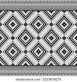 Nahtloses geometrisches ethnisches Muster, Schwarz-Weiß-Diamantmuster, Tribal Diamond Design, Ethnic Gridwork