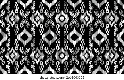 Nahtloses geometrisches ethnisches Muster in Schwarz und Weiß. Abstrakte handgezeichnete Retro-Textur.