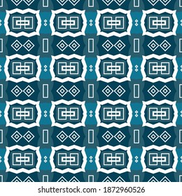 Patrón étnico geométrico sin foco en colores azul y blanco. Ornamento original. Temas mongoles. Ilustración del vector