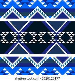 Seamless geometric Ethnic pattern in blue, white and black background. Native American tribal fabric,  tile, carpet, Aztec motifs, often found in textiles and Southwestern design. arabic on the window