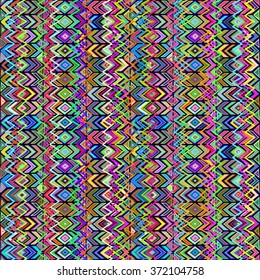 Seamless geometric ethnic pattern. Bright colored structure of the traditional folk forms. Vector painted hands.