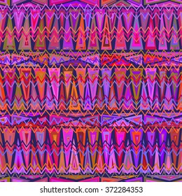 Seamless geometric ethnic pattern. Bright colored structure of the traditional folk forms. Vector painted hands.