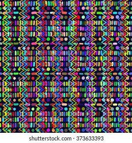 Seamless geometric ethnic pattern. Bright colored structure of the traditional folk forms. Vector painted hands.
