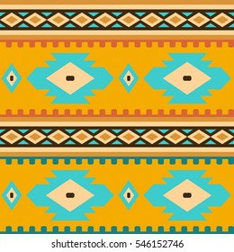 Seamless geometric ethnic pattern. Elements of traditional Native American ornament. Image in warm colors for design and textile items in the style of boho and folk.