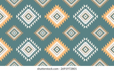 Seamless geometric ethnic pattern inspired by Native American tribal fabric. Traditional Aztec and Navajo style carpet and tile vector design on navy  background. Perfect for textile, wrapping,