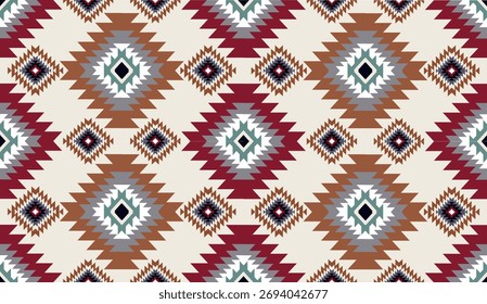 Seamless geometric ethnic pattern inspired by Native American tribal fabric. Traditional Aztec and Navajo style carpet and tile vector design on navy  background. Perfect for textile, wrapping,
