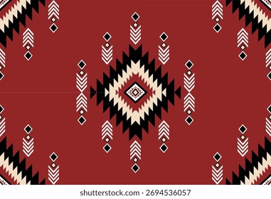 Seamless geometric ethnic pattern inspired by Native American tribal fabric. Traditional Aztec and Navajo style carpet and tile vector design on navy  background. Perfect for textile, wrapping,