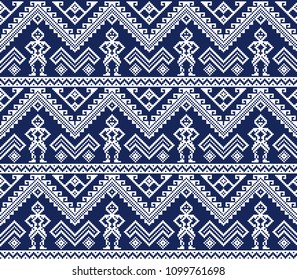Seamless geometric ethnic pattern. Navy blue and white colors. Philippine style. 
