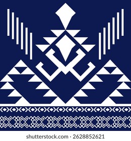 Nahtloses geometrisches ethnisches Muster auf marineblauem Hintergrund. Indianer Stammesstoff, Fliesen, Teppich, Karten, Bilderbücher, oft in Textilien und südwestlichem Design gefunden. arabisch auf dem Fenster.