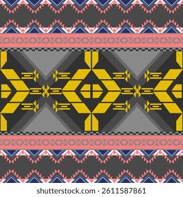 Seamless geometric ethnic pattern on gray background. Native American tribal fabric. Embroidery Motif African pattern and Batik african pattern. Suitable for textile, Navajo Vector illustration design