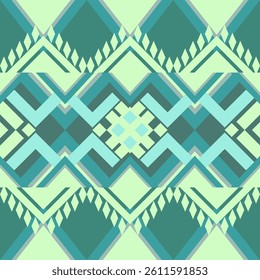 Seamless geometric ethnic pattern on light green background. Native American tribal fabric. Embroidery Motif African pattern . Suitable for textile, tile, Navajo, vector illustration design.