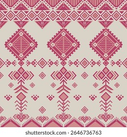 Seamless Geometric Ethnic Pattern - Pink and Beige Tribal Design, Southwestern Native American Inspired Design.