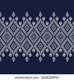 Seamless Geometric Ethnic Pattern ,Tribal Folk Art Design in Red, White, and Navy Blue