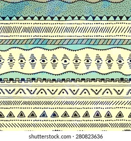 Seamless geometric ethnic pattern. Vector illustration of mint texture.
