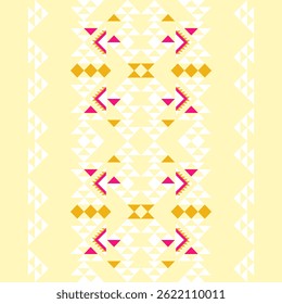 Seamless geometric ethnic pattern white on  Egg color background. Native American tribal fabrics, tiles, rugs, Aztec motifs, often found in southwestern textiles, vector design. Arabic motif on window