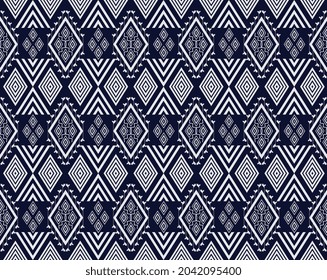 Seamless Geometric ethnic texture embroidery design with Dark Blue background design, skirt,wallpaper,clothing,wrapping,Batik,fabric,sheet, orange triangle shapes Vector, illustration Texture design.e