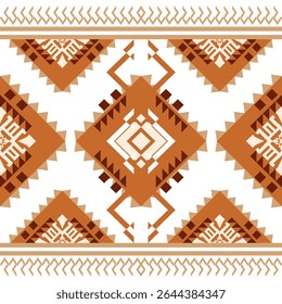 seamless geometric ethnic tribal pattern inspired.Native American,Aztec design.traditional textile motifs,warm color palette of earthy orange,brown.Ideal for fabric,rugs,fashion,digital illustrations.