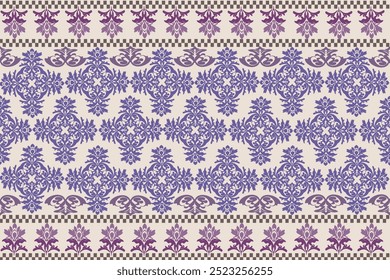 Seamless geometric fabric pattern, European native light purple and dark purple damask pattern.