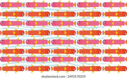 Seamless geometric Fish pattern  color combination of various shapes. Design for gift wrapping, cards, covers and more