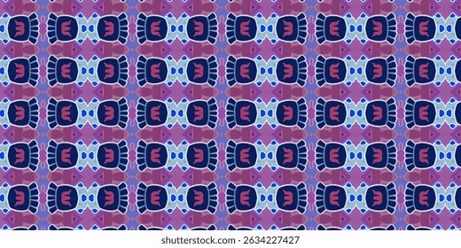 Seamless Geometric Fish Pattern - Purple and Blue Color Scheme