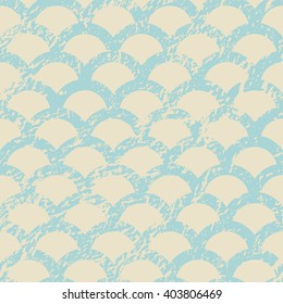 Seamless geometric fish scales pattern with grunge texture. Vector illustration.
