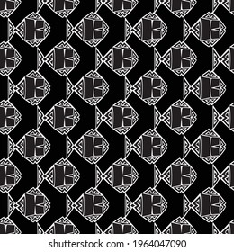 Seamless geometric fish vector pattern background in classic black and white.  Perfect for scrap booking , textile  and home decor projects.