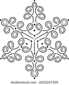 Elemento de design floral geométrico sem costura com mola como pétalas que irradiam para periferia, ilustração de vetor floral pontilhada desenhada à mão moderna com pétalas espirais para bordados, tecido, cortina, almofada