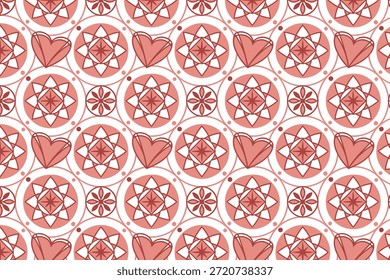 Padrão de Mandala Floral Geométrica sem costura em vermelho coral para fundos decorativos