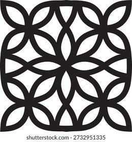 Seamless Geometric Floral Mandala Pattern in Black and White, Ideal for Laser Cut, Textile Print, Minimalist Wall Art, and Home Decor, High Quality EPS 10 Vector Illustration.