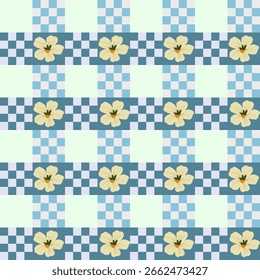 Patrón floral geométrico sin fisuras con diseño de mosaico pastel vintage de flores azules para la decoración textil y de tela de Fondo de pantalla
