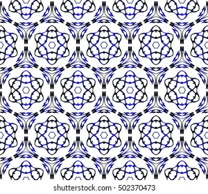 Seamless geometric floral pattern. blue color. vector graphic illustration. Ethnic arabic indian ornament. For wallpaper, brochure, web page background.