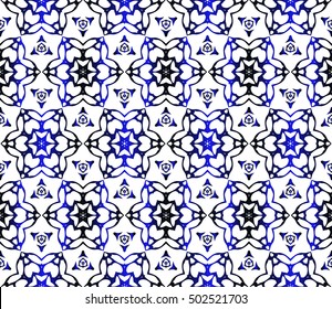 Seamless geometric floral pattern. blue color. vector graphic illustration. Ethnic arabic indian ornament. For wallpaper, brochure, web page background.