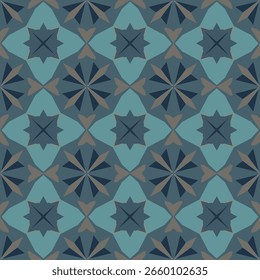 Seamless geometric floral pattern in dark gray on greenish-gray background for wallpaper and tile fabric – vector style