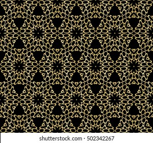 Seamless geometric floral pattern. gold color. vector graphic illustration. Ethnic arabic indian ornament. For wallpaper, brochure, web page background.