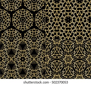 Seamless geometric floral pattern. gold color. vector graphic illustration. Ethnic arabic indian ornament. For wallpaper, brochure, web page background. set of 4 pattern