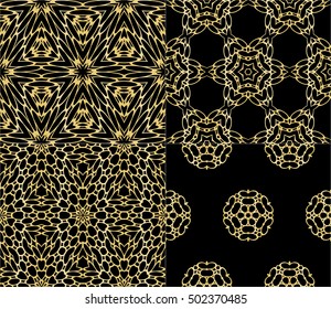 Seamless geometric floral pattern. gold color. vector graphic illustration. Ethnic arabic indian ornament. For wallpaper, brochure, web page background. set of 4 pattern