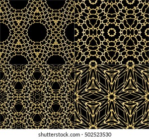 Seamless geometric floral pattern. gold color. vector graphic illustration. Ethnic arabic indian ornament. For wallpaper, brochure, web page background. set of 4 pattern