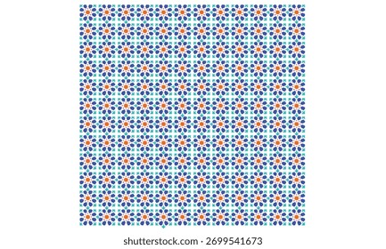 A seamless geometric floral pattern made with colorful flower shapes in a repeating grid  Ideal for backgrounds  wallpapers  textile prints  and decorative designs