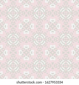 Seamless geometric floral pattern in pink and white, fabric repeating texture. Tile design.