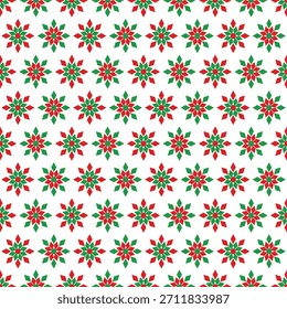 Un patrón floral geométrico sin fisuras en rojo y verde, creando una sensación festiva y luminosa.