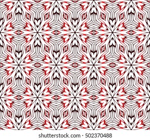 Seamless geometric floral pattern. red color. vector graphic illustration. Ethnic arabic indian ornament. For wallpaper, brochure, web page background.