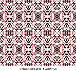 Seamless geometric floral pattern. red color. vector graphic illustration. Ethnic arabic indian ornament. For wallpaper, brochure, web page background.