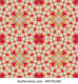 Seamless geometric floral pattern, repeating texture. Colorful seamless background. Contemporary graphic design, ethnic mandala ornament. Vector illustration