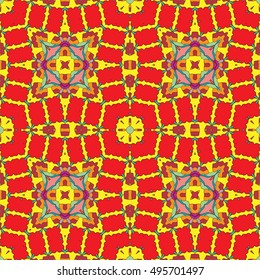 Seamless geometric floral pattern, repeating texture. Colorful seamless background. Contemporary graphic design, ethnic ornament. Vector illustration