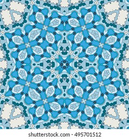 Seamless geometric floral pattern, repeating texture. Colorful seamless background. Contemporary graphic design, ethnic mandala ornament. Vector illustration