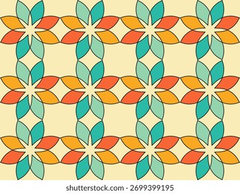 Patrón floral geométrico sin fisuras con paleta de colores retro en estilo vintage