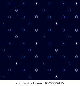 Seamless geometric floral pattern small dot flowers background classic blue white colours minimal design. Vector illustration, high resolution image.