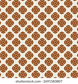 Seamless geometric floral pattern with stylized terracotta blossoms and retro shapes, vector illustration for textile and wallpaper design.