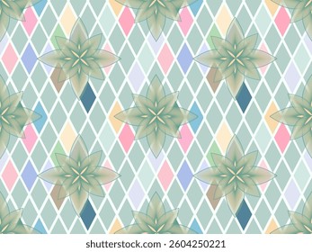 Seamless geometric floral pattern with vintage and retro design elements